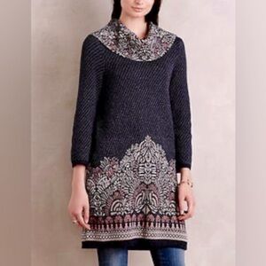 Moth Imperial Garden Cowl Neck Knit Sweater or Dress Navy Rose Art Deco Size M
